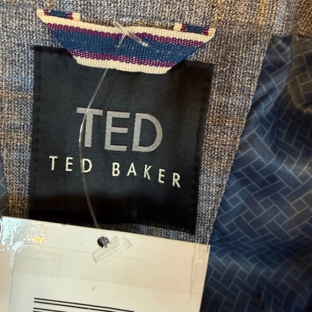 Ted Baker London Mens 42L Modern Fit Stretch Glen Plaid Blazer Blue Sport Coat